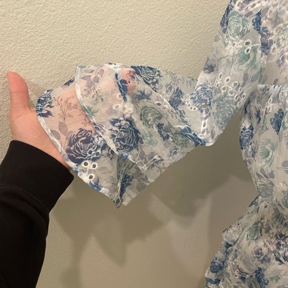 NWT Womens Adelyn Rae Sheer White With Blue Flowers Dress Mini Size XS​​​​​​ - Picture 8 of 12